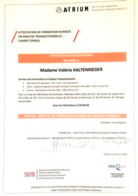 Attestation Analyse Transactionnelle Valérie Kaltenrieder